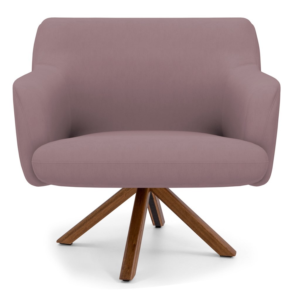 Kit 2 Poltronas Decorativas Giratórias Base Giromad Madeira Jade B-305 Veludo Rosê - Domi