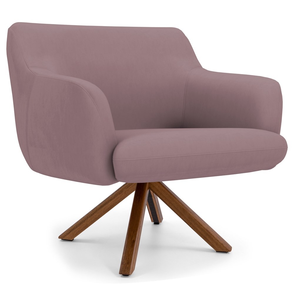 Kit 2 Poltronas Decorativas Giratórias Base Giromad Madeira Jade B-305 Veludo Rosê - Domi