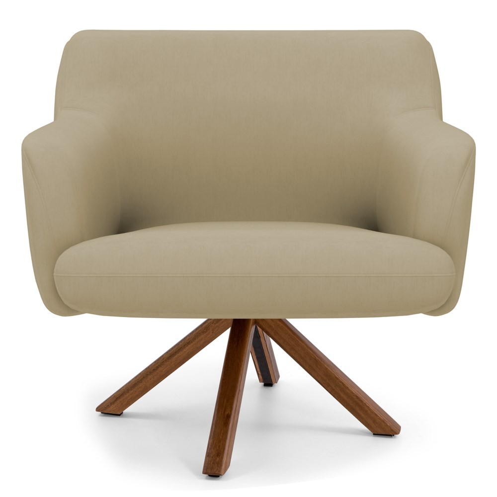Kit 2 Poltronas Decorativas Giratórias Base Giromad Madeira Jade B-68 Veludo Bege - Domi