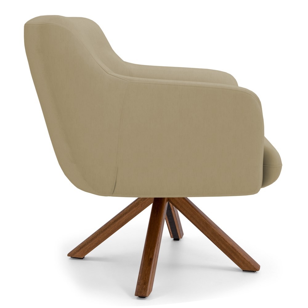 Kit 2 Poltronas Decorativas Giratórias Base Giromad Madeira Jade B-68 Veludo Bege - Domi