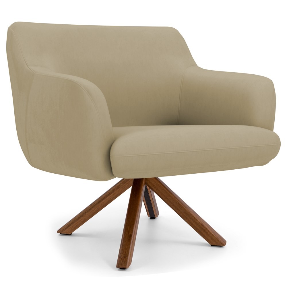 Kit 2 Poltronas Decorativas Giratórias Base Giromad Madeira Jade B-68 Veludo Bege - Domi