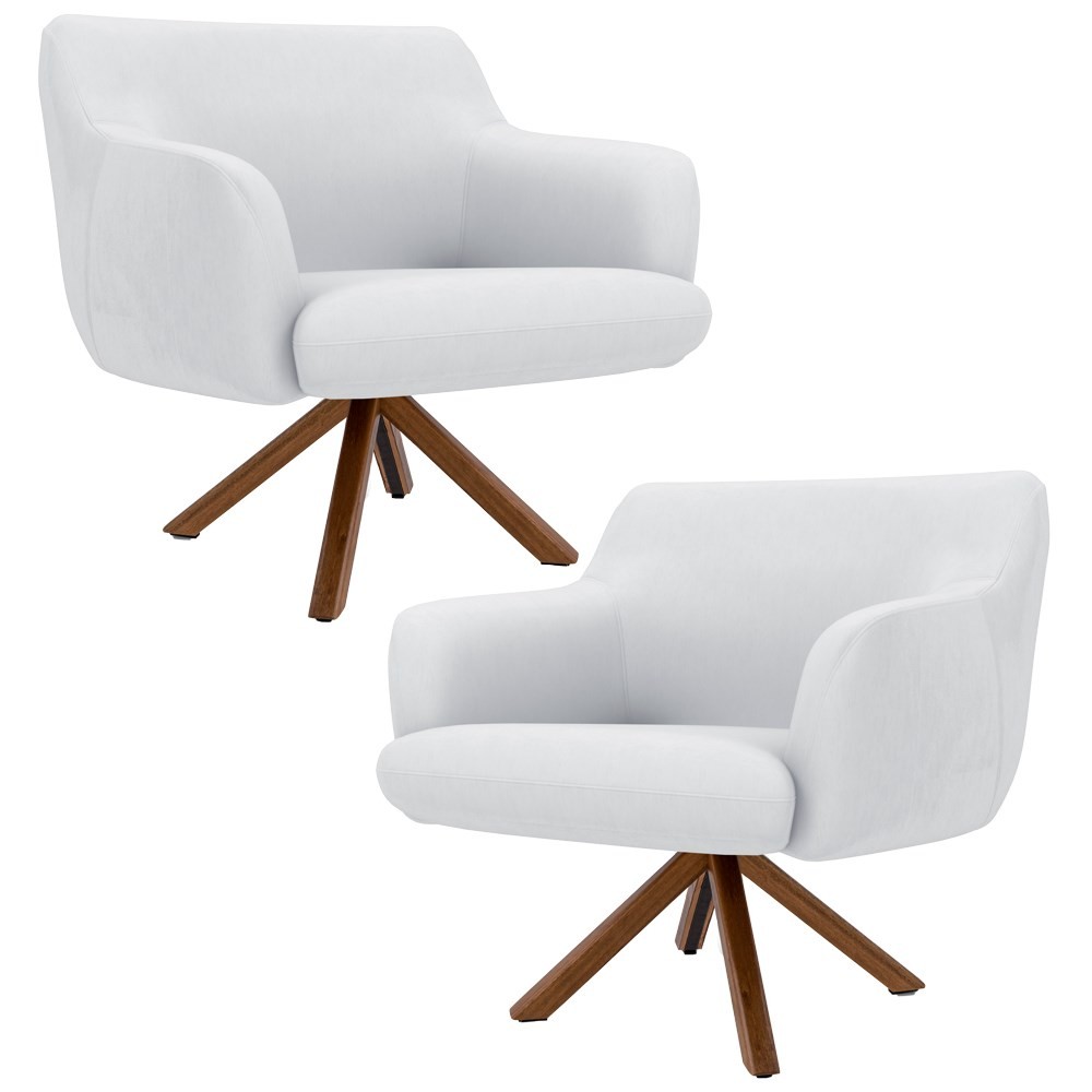 Kit 2 Poltronas Decorativas Giratórias Base Giromad Madeira Jade C-12 Corano Branco - Domi