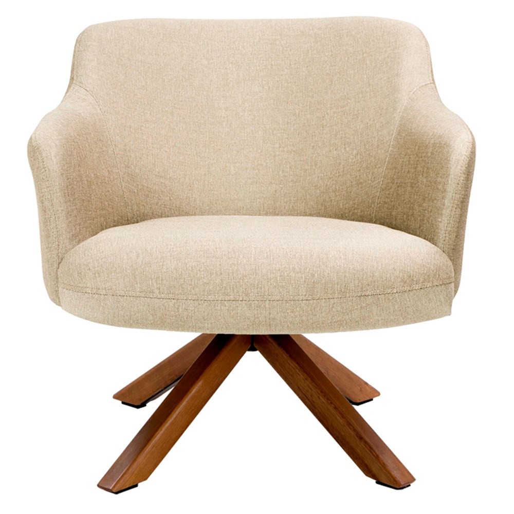 Kit 2 Poltronas Decorativas Giratórias Base Giromad Madeira Jade C-129 Linho Bege Escuro - Domi