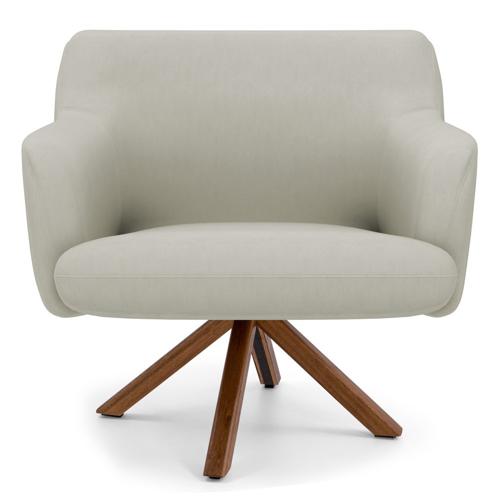 Kit 2 Poltronas Decorativas Giratórias Base Giromad Madeira Jade C-26 Corano Bege Claro - Domi