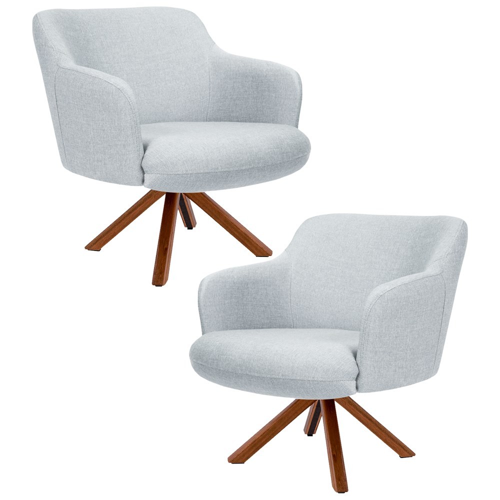 Kit 2 Poltronas Decorativas Giratórias Base Giromad Madeira Jade C-315 Linho Cinza - Domi