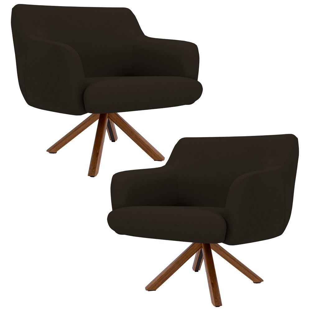 Kit 2 Poltronas Decorativas Giratórias Base Giromad Madeira Jade C-34 Corano Marrom - Domi