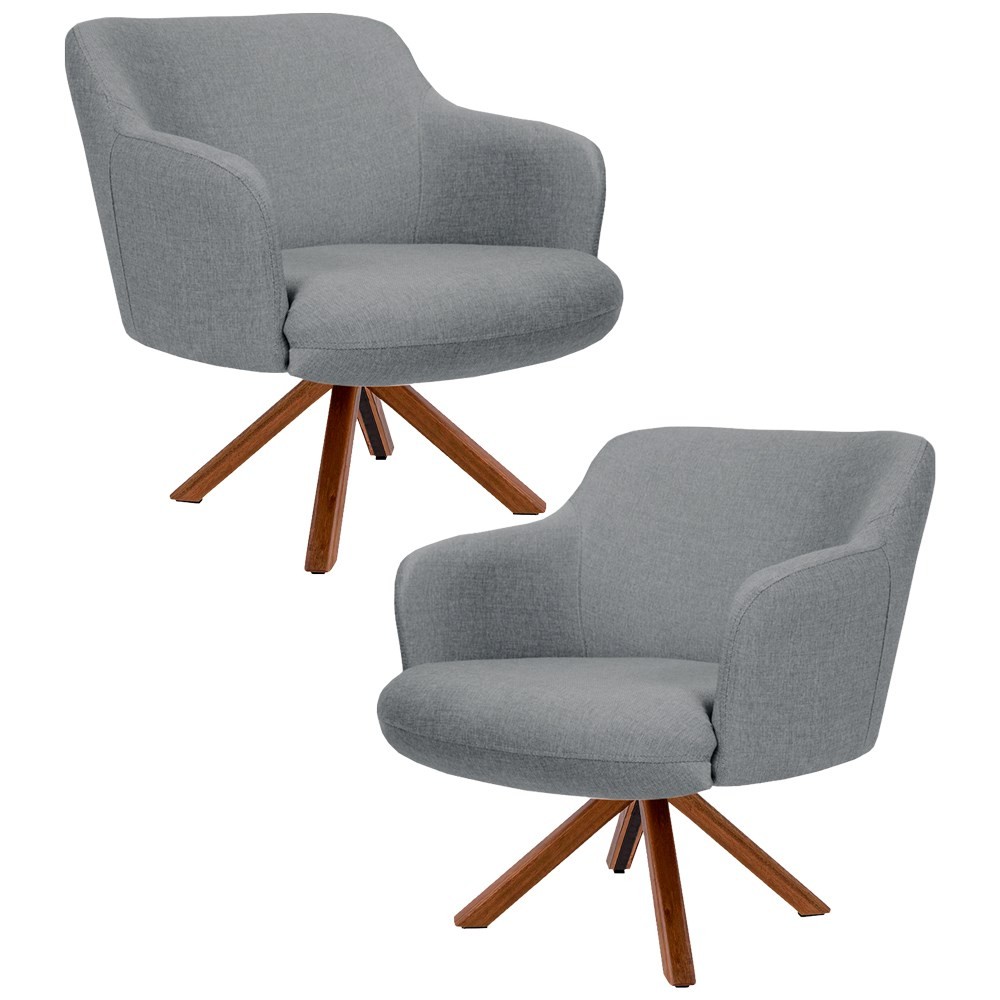 Kit 2 Poltronas Decorativas Giratórias Base Giromad Madeira Jade C-416 Linho Cinza Escuro - Domi