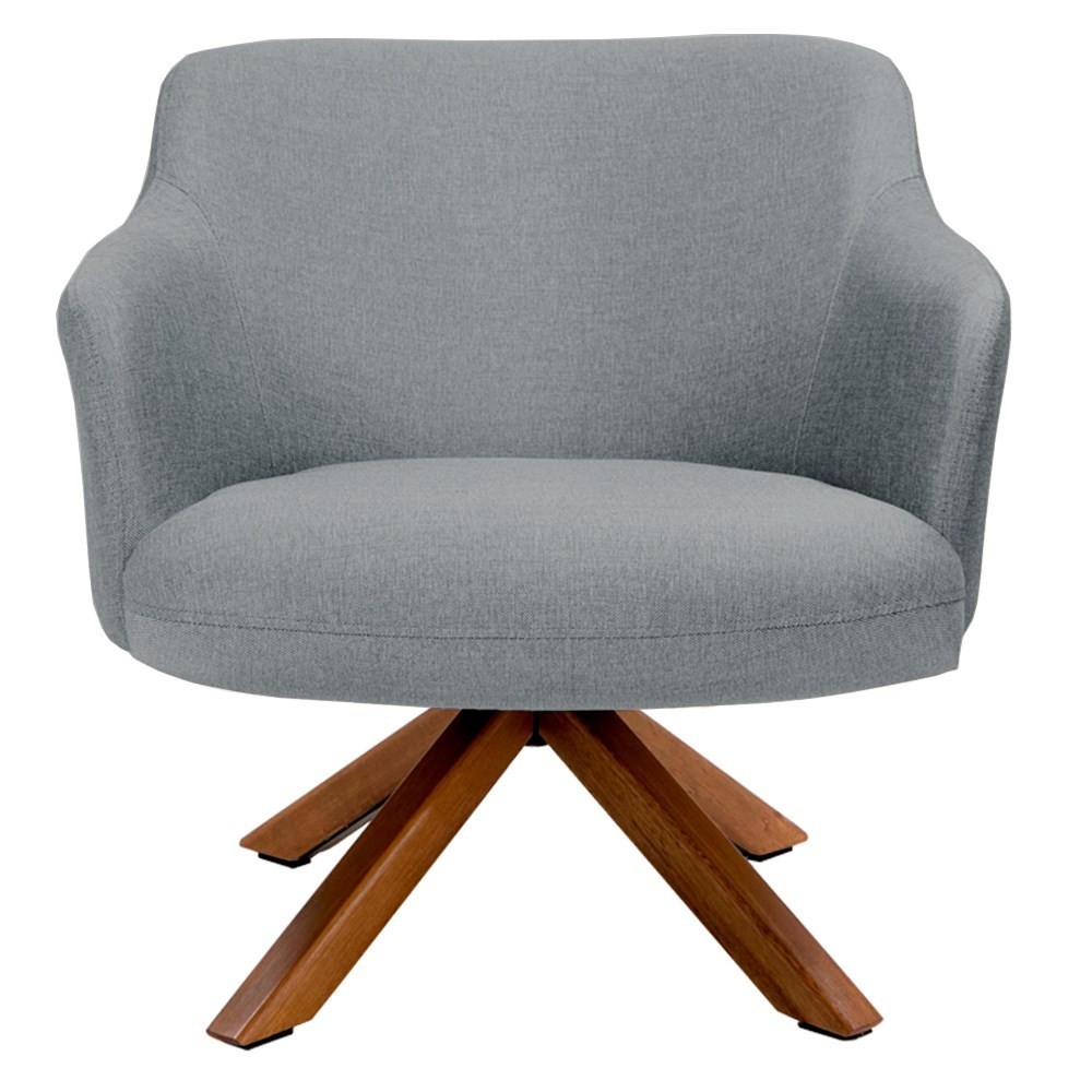Kit 2 Poltronas Decorativas Giratórias Base Giromad Madeira Jade C-416 Linho Cinza Escuro - Domi