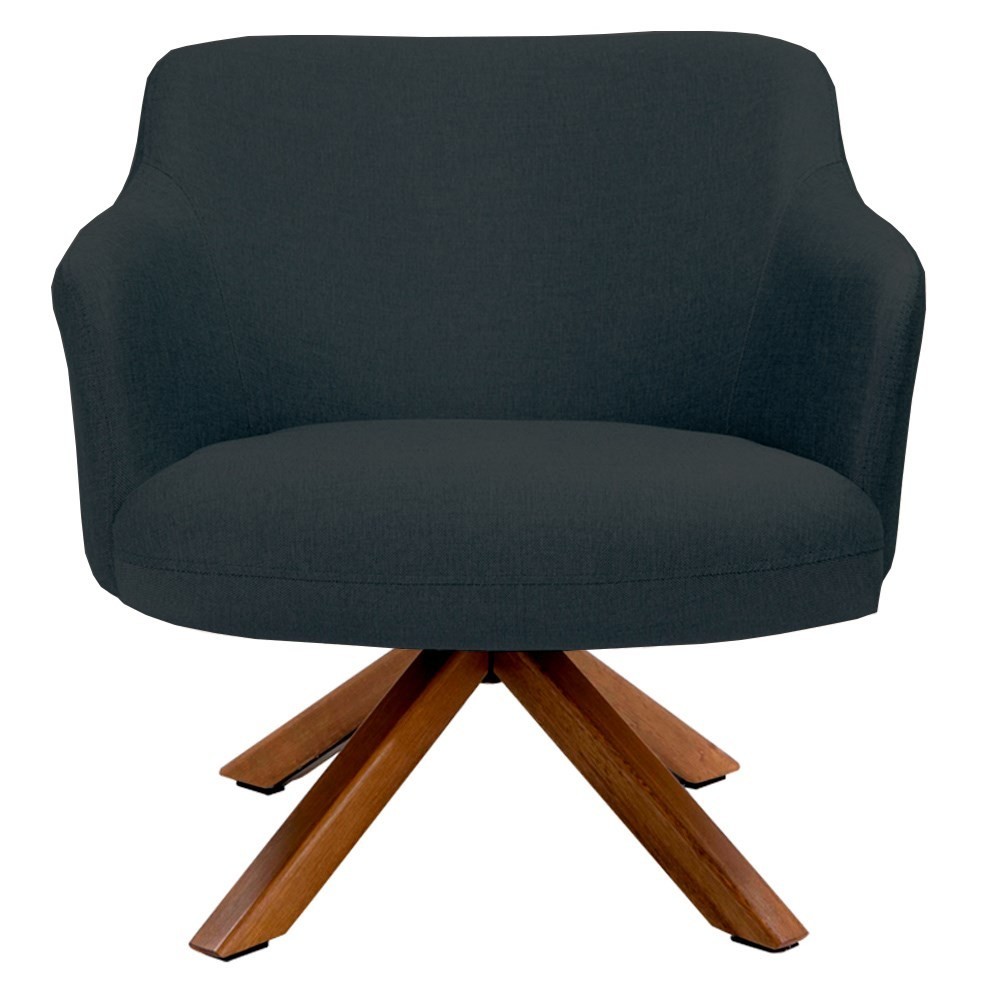 Kit 2 Poltronas Decorativas Giratórias Base Giromad Madeira Jade C-465 Linho Chumbo - Domi
