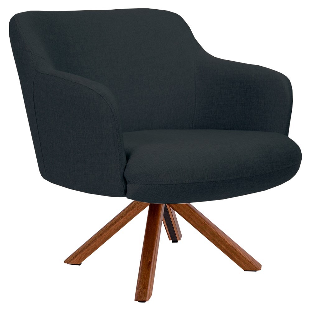 Kit 2 Poltronas Decorativas Giratórias Base Giromad Madeira Jade C-465 Linho Chumbo - Domi