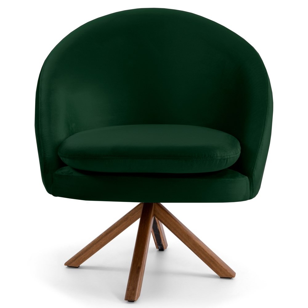 Kit 2 Poltronas Decorativas Giratórias Base Giromad Madeira Rafa B-303 Veludo Verde Musgo - Domi