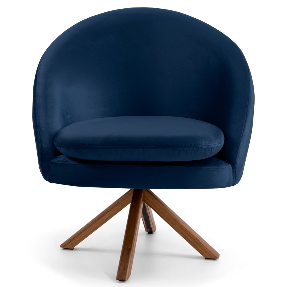 Kit 2 Poltronas Decorativas Giratórias Base Giromad Madeira Rafa B-304 Veludo Azul Marinho - Domi