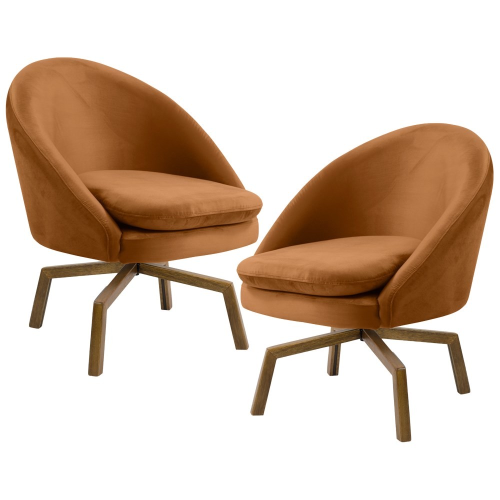 Kit 2 Poltronas Decorativas Giratórias Base Ka Madeira Rafa B-262 Veludo Telha - Domi