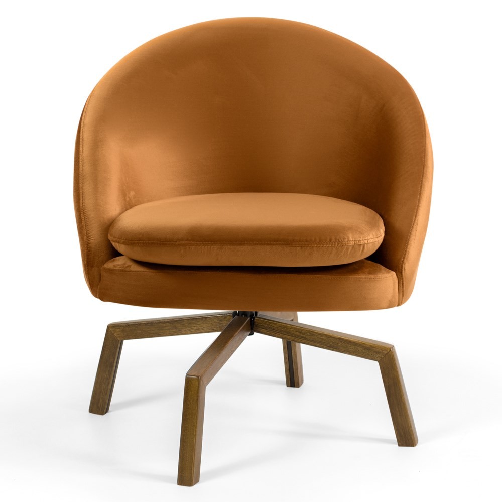 Kit 2 Poltronas Decorativas Giratórias Base Ka Madeira Rafa B-262 Veludo Telha - Domi