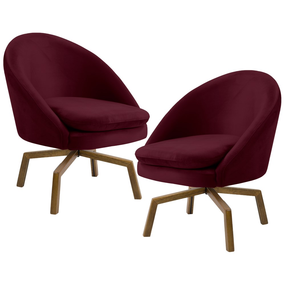 Kit 2 Poltronas Decorativas Giratórias Base Ka Madeira Rafa B-278 Veludo Marsala - Domi