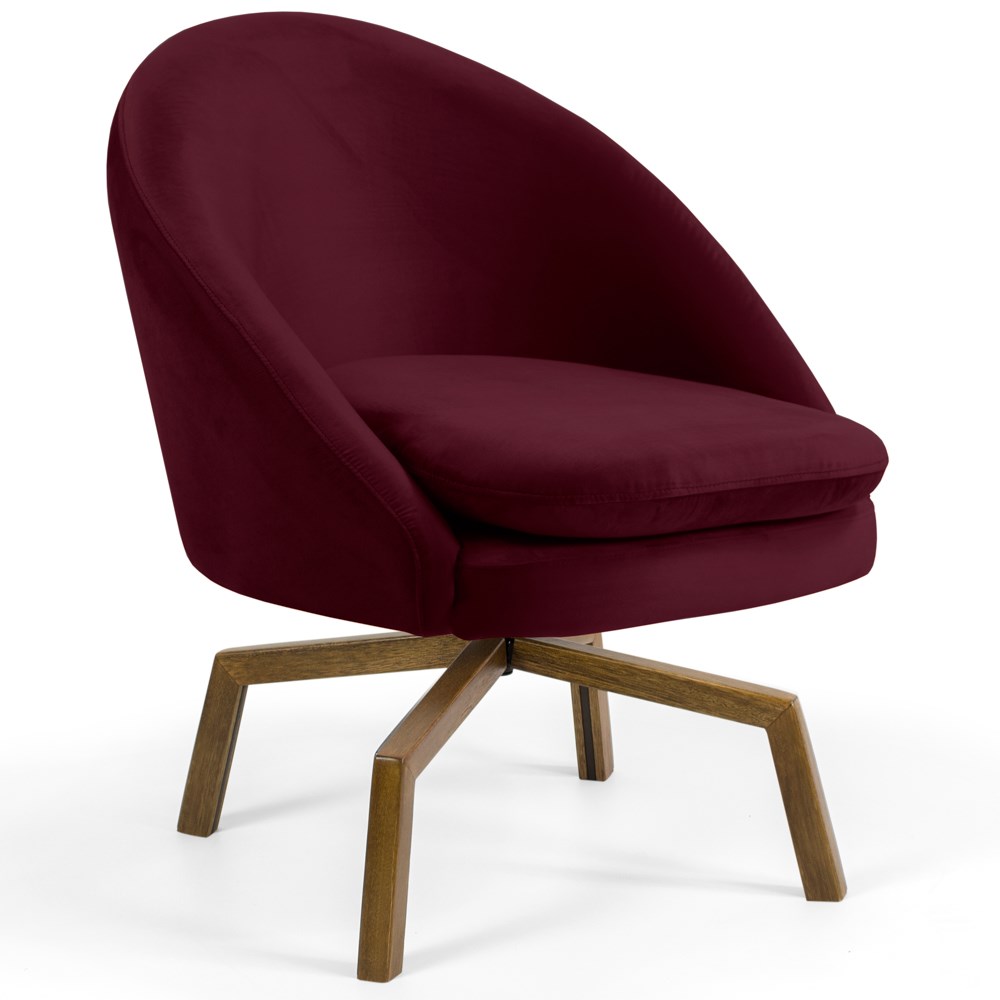 Kit 2 Poltronas Decorativas Giratórias Base Ka Madeira Rafa B-278 Veludo Marsala - Domi