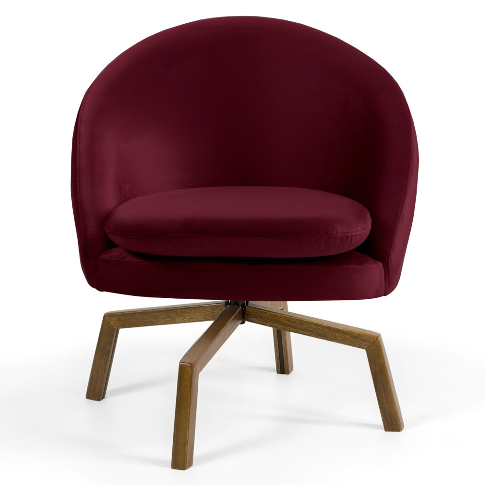Kit 2 Poltronas Decorativas Giratórias Base Ka Madeira Rafa B-278 Veludo Marsala - Domi