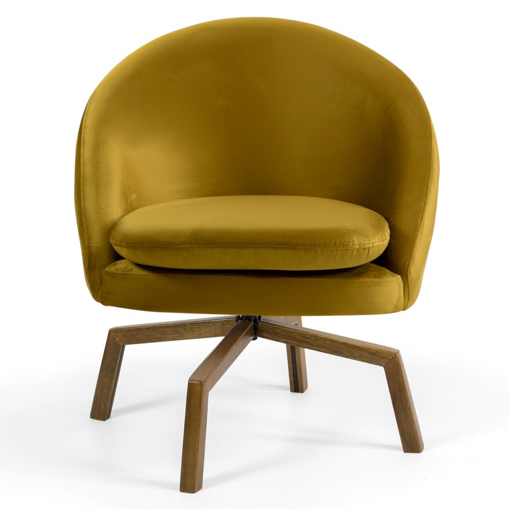 Kit 2 Poltronas Decorativas Giratórias Base Ka Madeira Rafa B-279 Veludo Mostarda - Domi