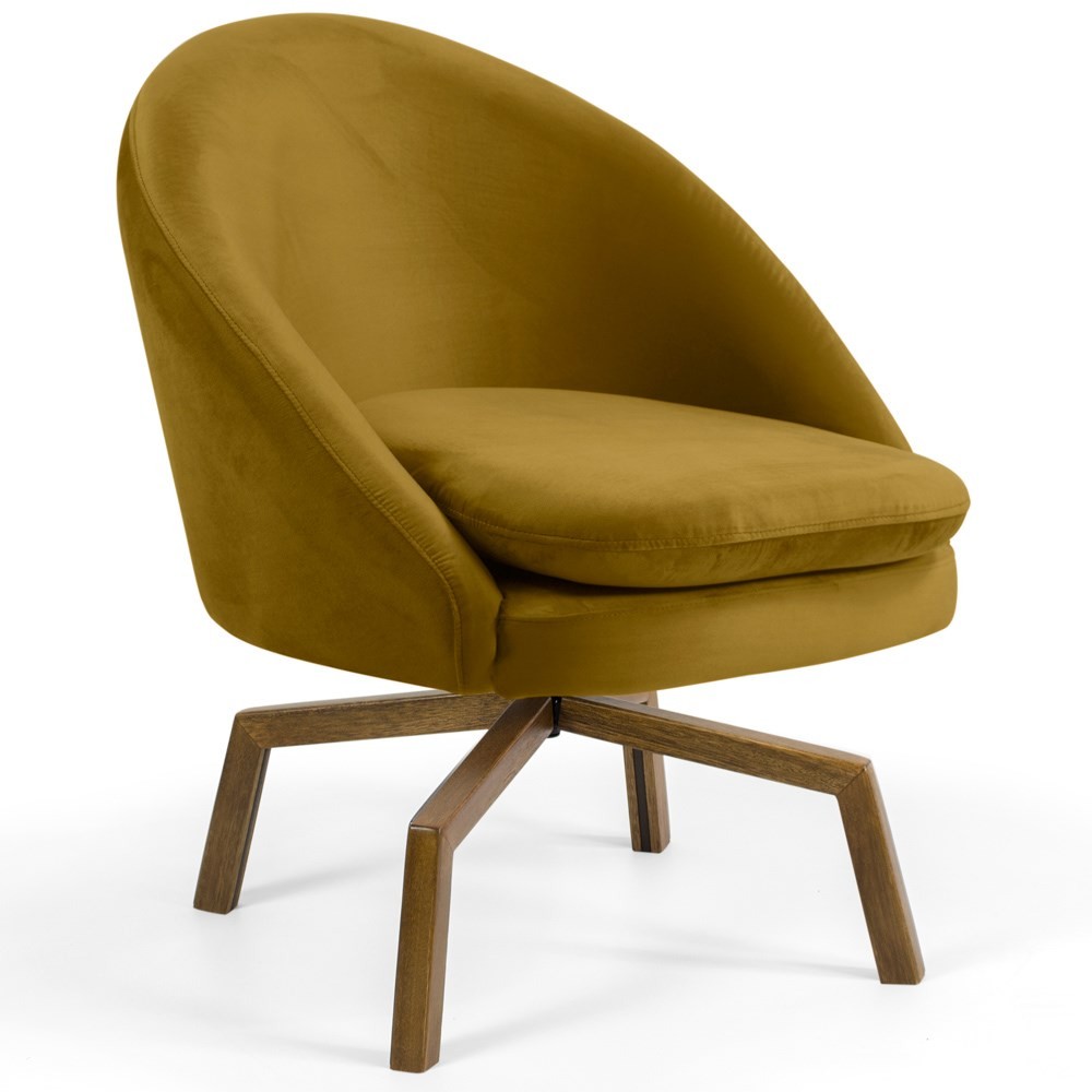 Kit 2 Poltronas Decorativas Giratórias Base Ka Madeira Rafa B-279 Veludo Mostarda - Domi