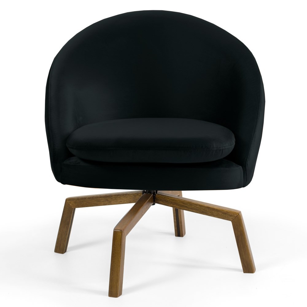 Kit 2 Poltronas Decorativas Giratórias Base Ka Madeira Rafa B-300 Veludo Preto - Domi