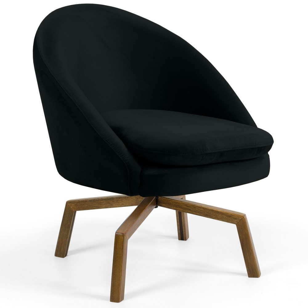 Kit 2 Poltronas Decorativas Giratórias Base Ka Madeira Rafa B-300 Veludo Preto - Domi