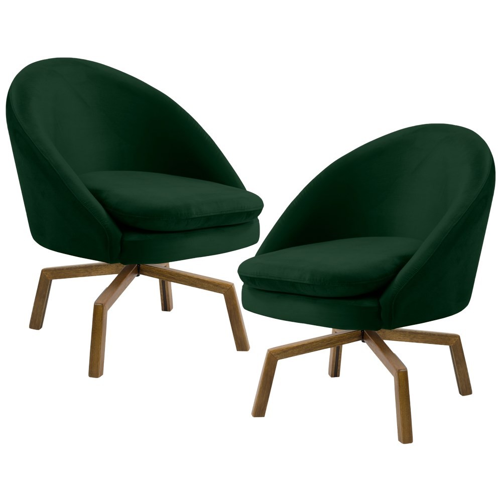 Kit 2 Poltronas Decorativas Giratórias Base Ka Madeira Rafa B-303 Veludo Verde Musgo - Domi