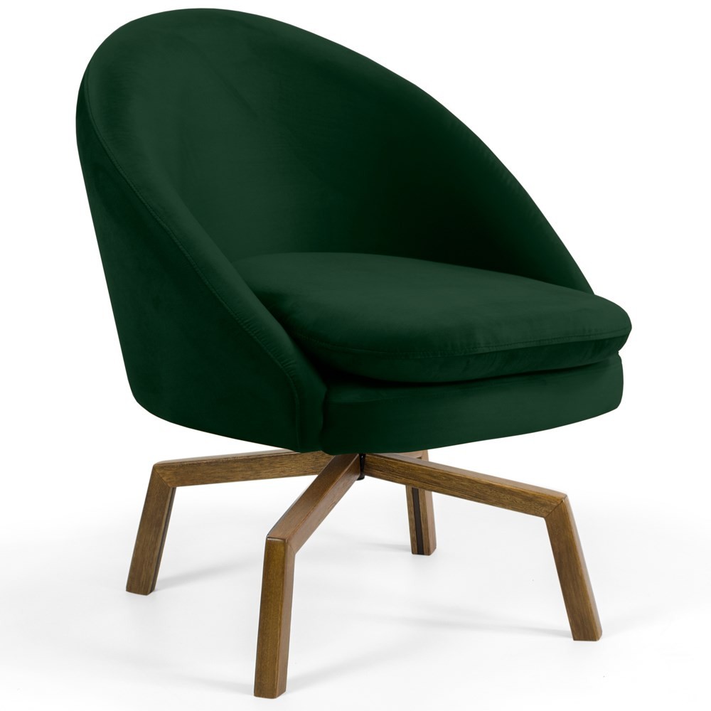 Kit 2 Poltronas Decorativas Giratórias Base Ka Madeira Rafa B-303 Veludo Verde Musgo - Domi