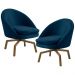 Kit 2 Poltronas Decorativas Giratórias Base Ka Madeira Rafa B-304 Veludo Azul Marinho - Domi
