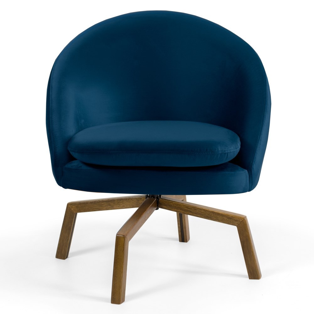 Kit 2 Poltronas Decorativas Giratórias Base Ka Madeira Rafa B-304 Veludo Azul Marinho - Domi