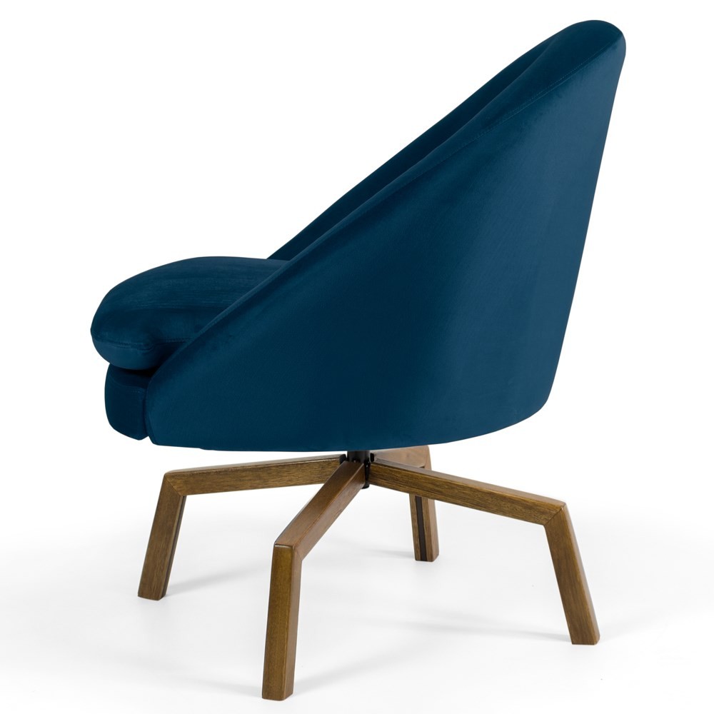 Kit 2 Poltronas Decorativas Giratórias Base Ka Madeira Rafa B-304 Veludo Azul Marinho - Domi