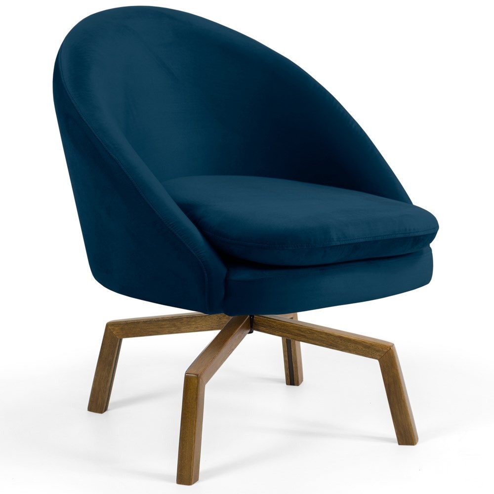 Kit 2 Poltronas Decorativas Giratórias Base Ka Madeira Rafa B-304 Veludo Azul Marinho - Domi