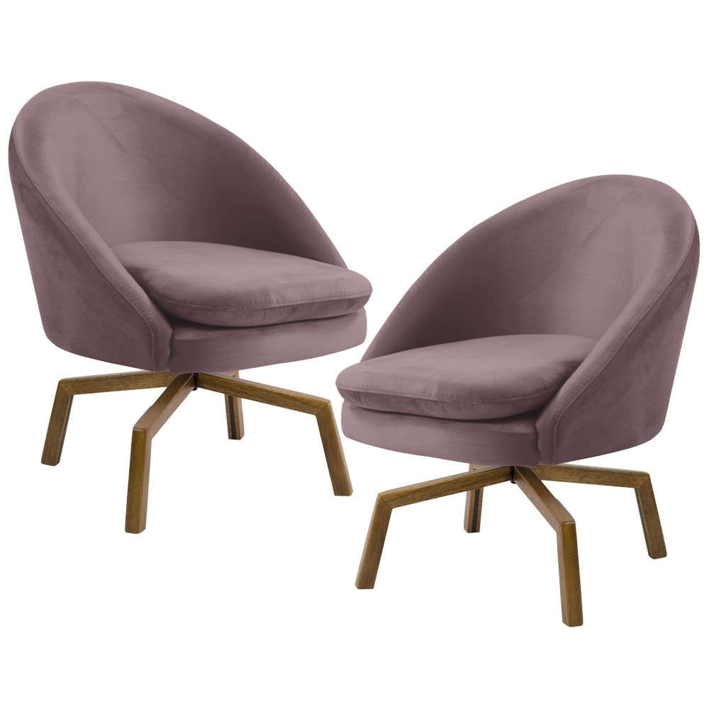 Kit 2 Poltronas Decorativas Giratórias Base Ka Madeira Rafa B-305 Veludo Rosê - Domi