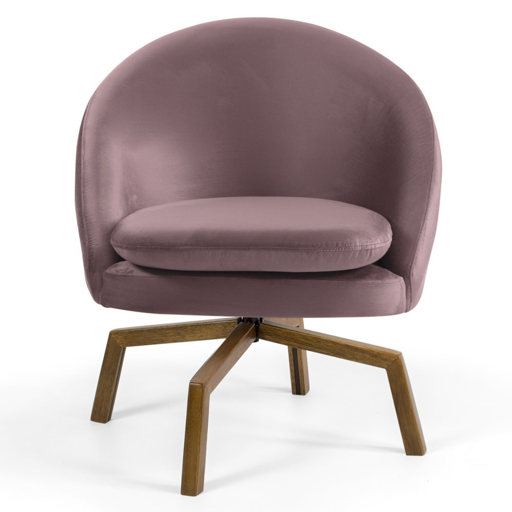 Kit 2 Poltronas Decorativas Giratórias Base Ka Madeira Rafa B-305 Veludo Rosê - Domi