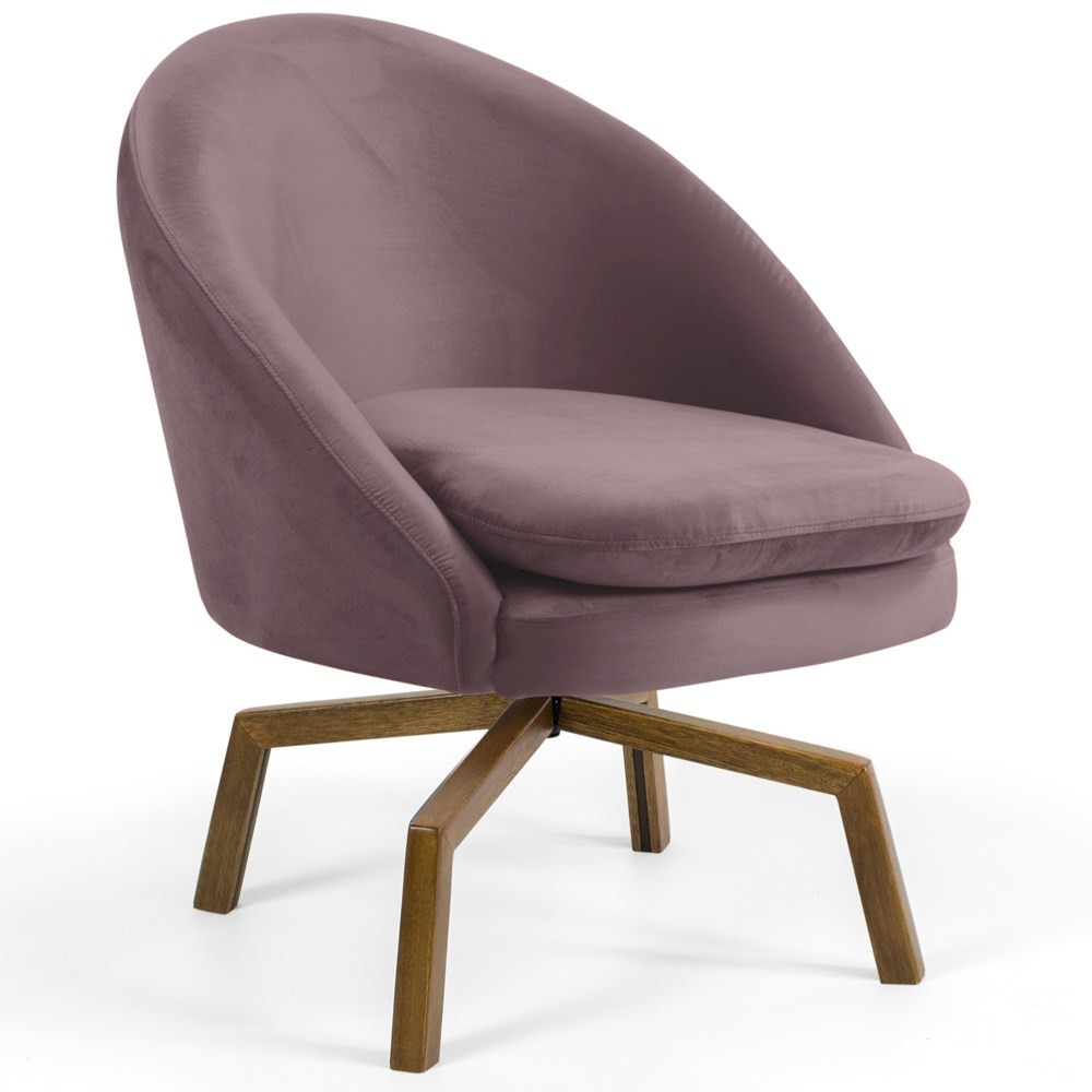 Kit 2 Poltronas Decorativas Giratórias Base Ka Madeira Rafa B-305 Veludo Rosê - Domi