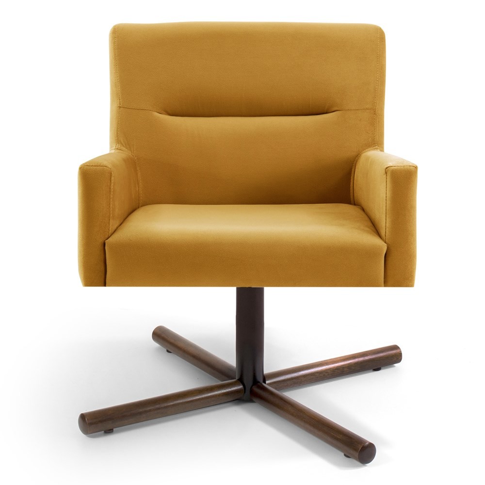 Kit 2 Poltronas Decorativas Giratórias Base Xis Madeira Angel B-279 Veludo Amarelo - Domi