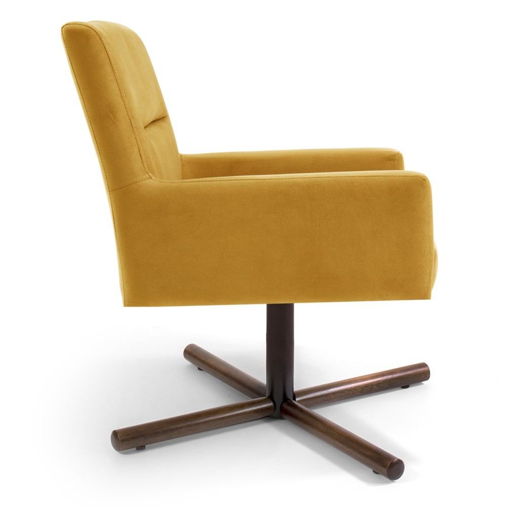 Kit 2 Poltronas Decorativas Giratórias Base Xis Madeira Angel B-279 Veludo Amarelo - Domi