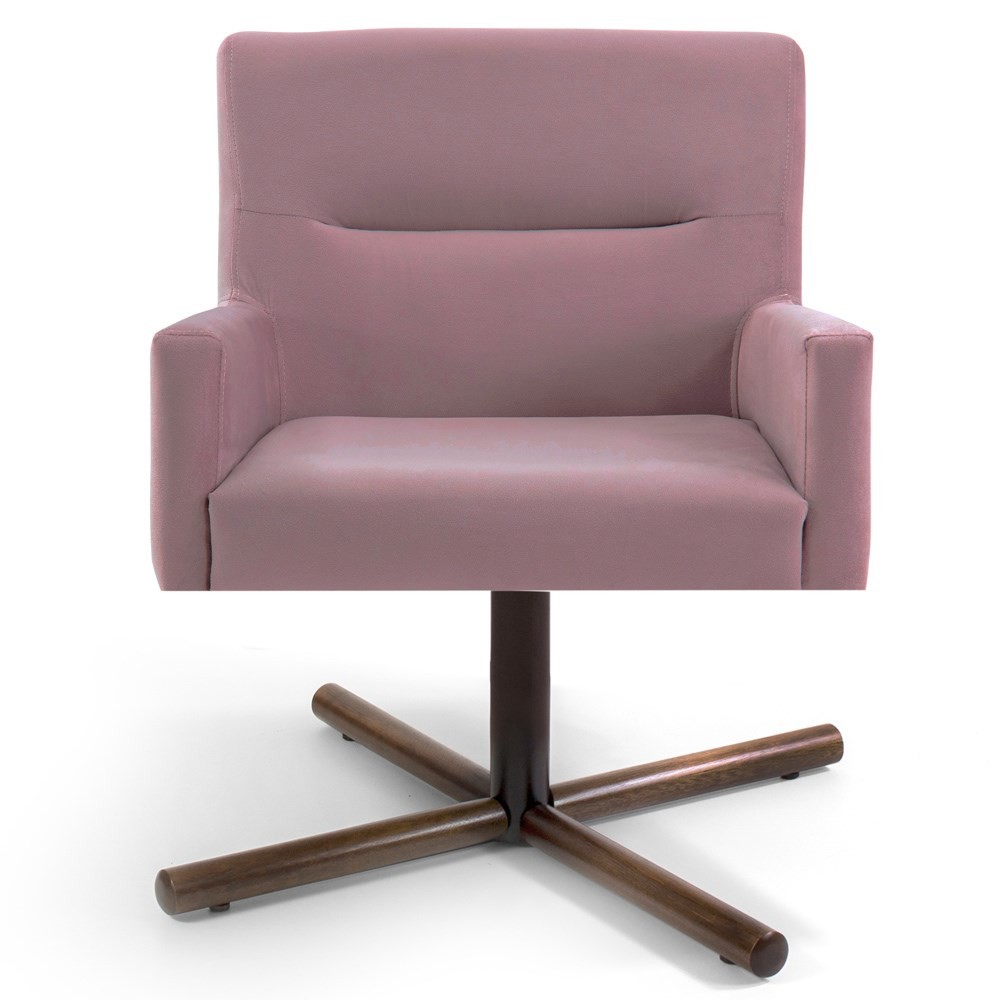 Kit 2 Poltronas Decorativas Giratórias Base Xis Madeira Angel B-305 Veludo Rosa - Domi