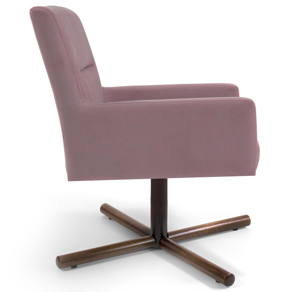 Kit 2 Poltronas Decorativas Giratórias Base Xis Madeira Angel B-305 Veludo Rosa - Domi