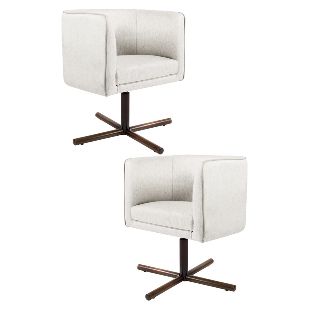 Kit 2 Poltronas Decorativas Giratórias Base Xis Madeira Betina A-48 Linho Flocos - Domi