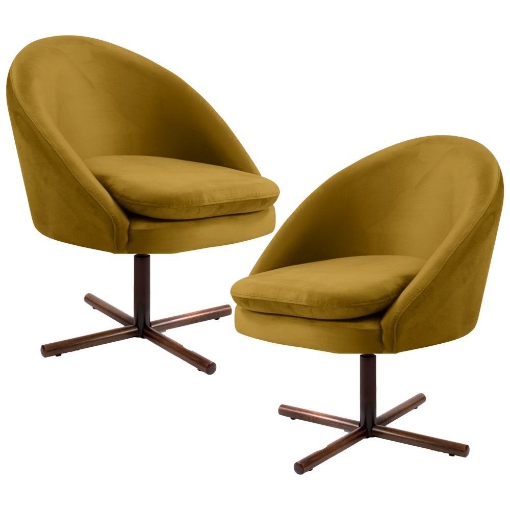 Kit 2 Poltronas Decorativas Giratórias Base Xis Madeira Rafa B-279 Veludo Mostarda - Domi