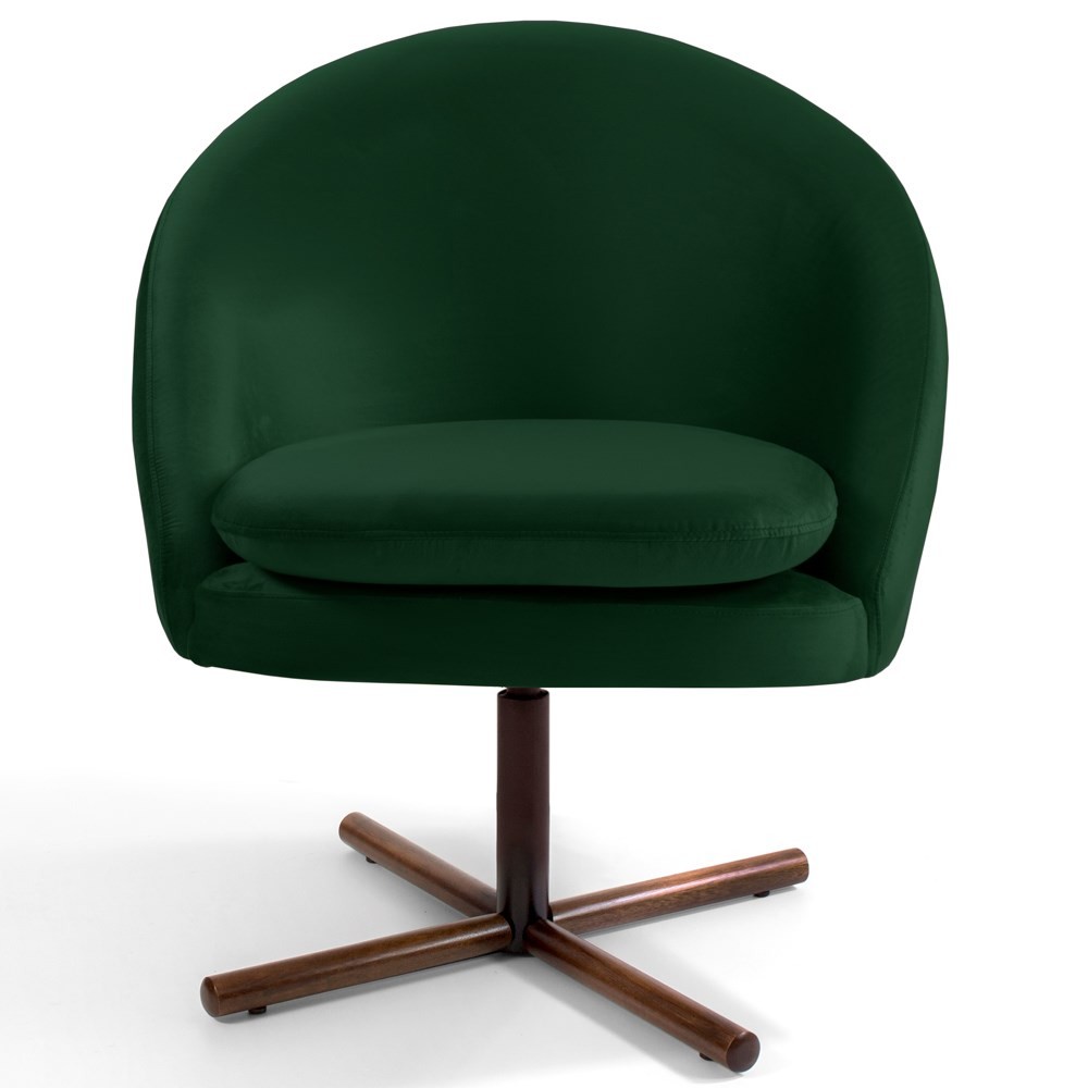 Kit 2 Poltronas Decorativas Giratórias Base Xis Madeira Rafa B-303 Veludo Verde Musgo - Domi