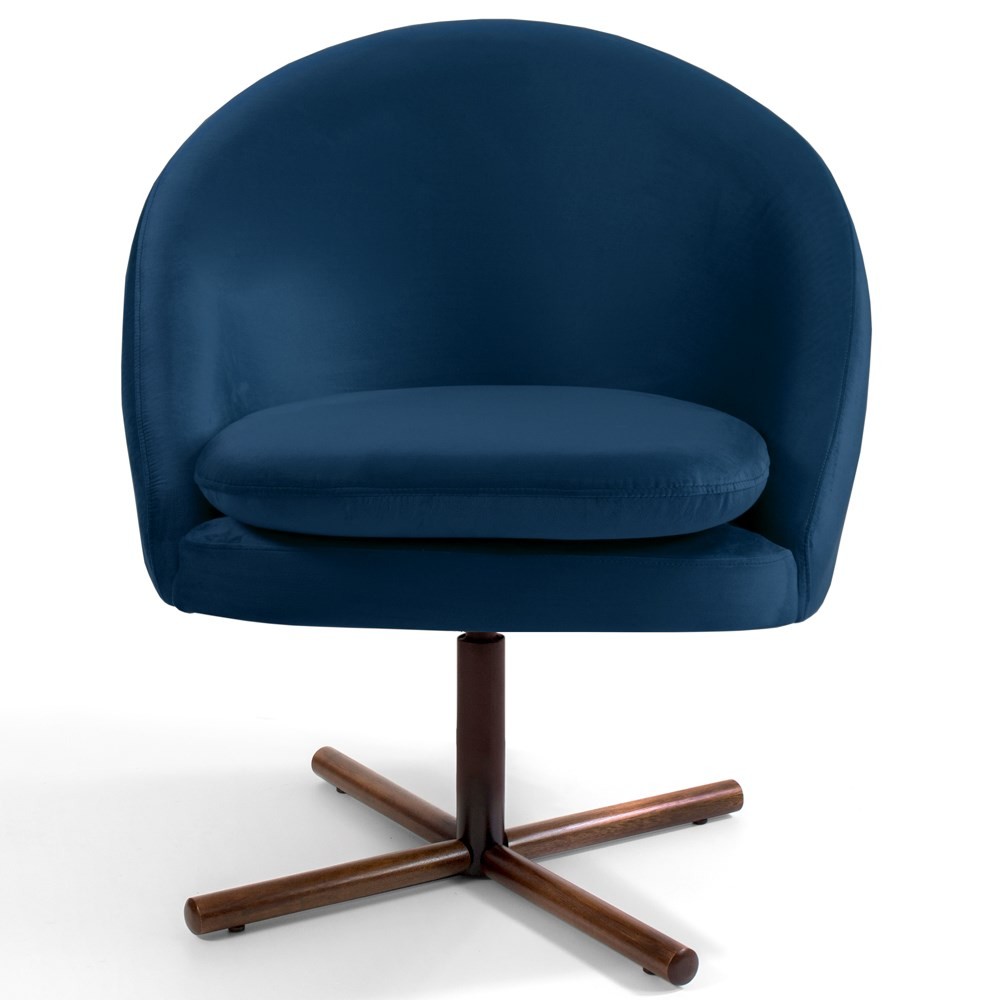 Kit 2 Poltronas Decorativas Giratórias Base Xis Madeira Rafa B-304 Veludo Azul Marinho - Domi