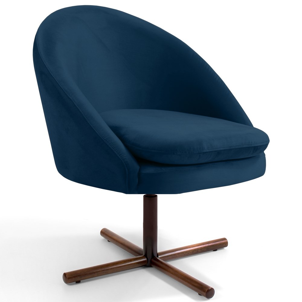 Kit 2 Poltronas Decorativas Giratórias Base Xis Madeira Rafa B-304 Veludo Azul Marinho - Domi