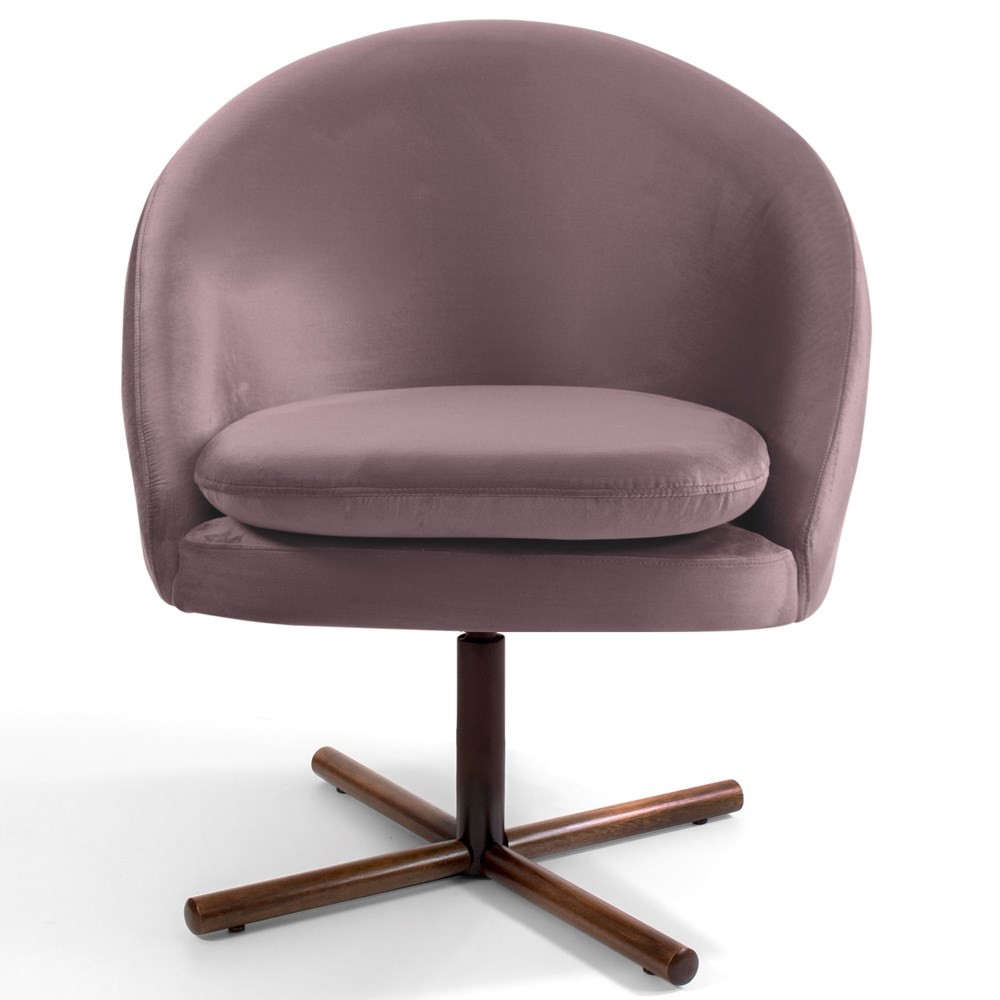 Kit 2 Poltronas Decorativas Giratórias Base Xis Madeira Rafa B-305 Veludo Rosê - Domi