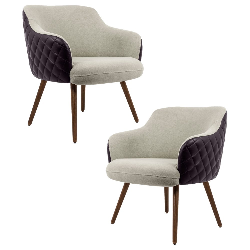 Kit 2 Poltronas Decorativas Pés Palito Madeira Jade Corano B-183 Tressê Linho Bege  - Domi