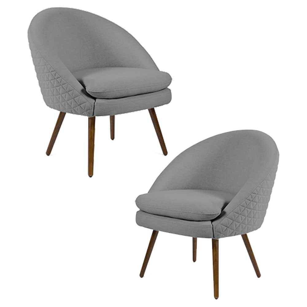 Kit 2 Poltronas Decorativas Pés Palito Rafa C-416 Linho Tressê Cinza Escuro - Domi