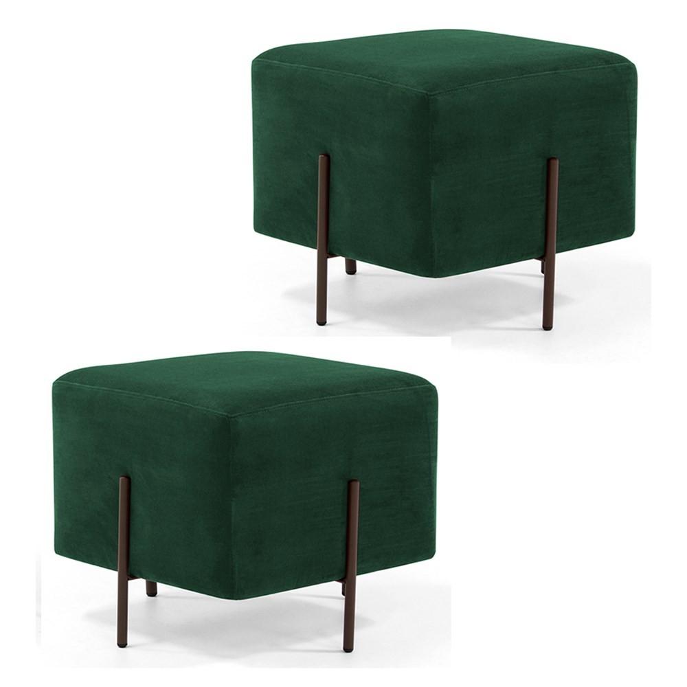 Kit 2 Puffs Decorativos 45cm Base Aço Status B-303 Veludo Verde Musgo - Domi
