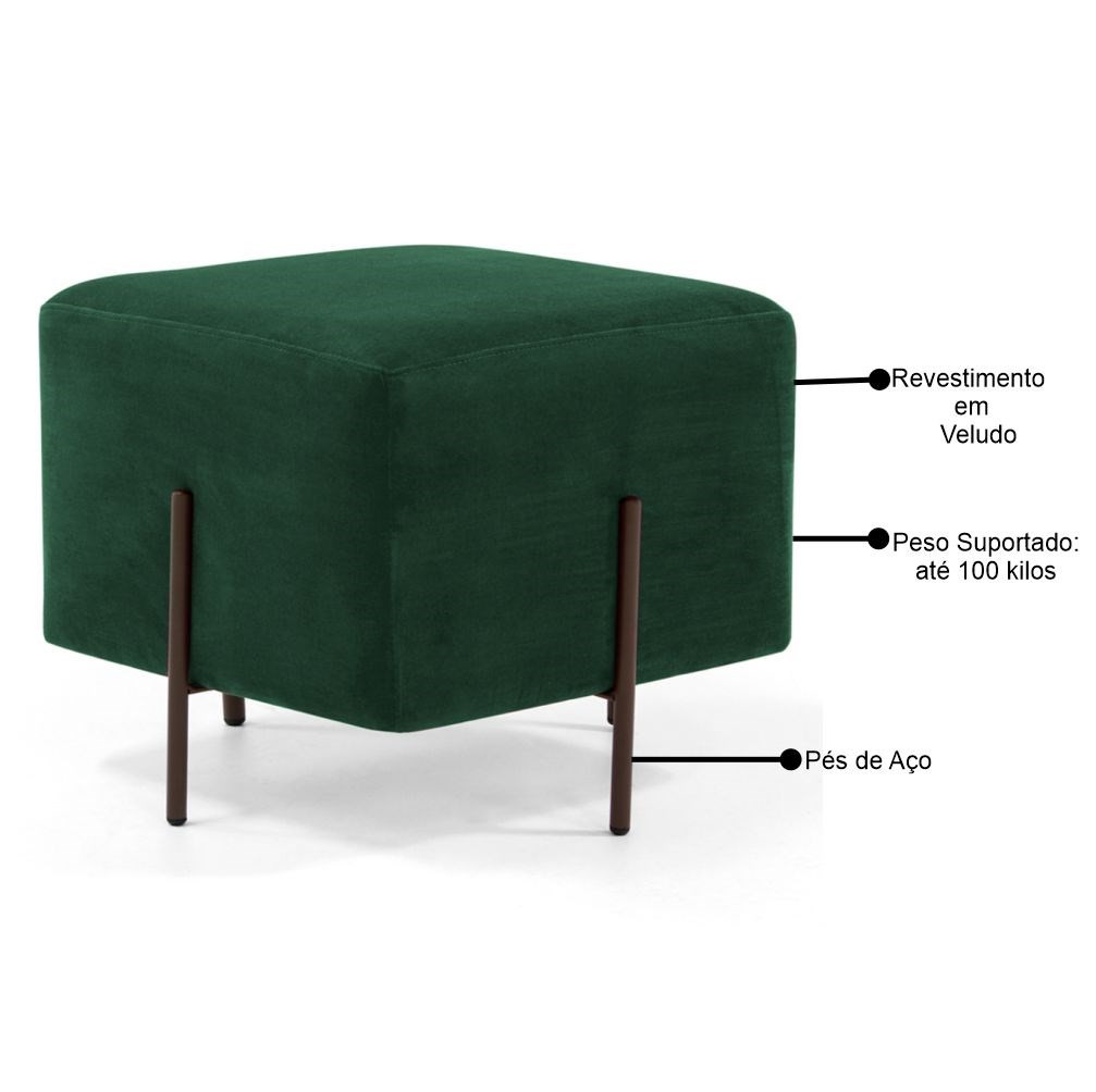 Kit 2 Puffs Decorativos 45cm Base Aço Status B-303 Veludo Verde Musgo - Domi