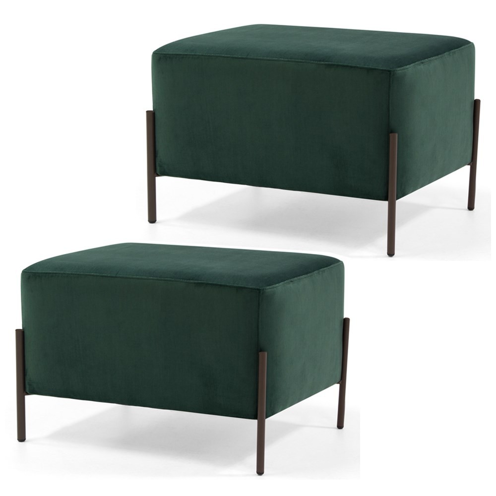 Kit 2 Puffs Decorativos 60cm Base Aço Status B-303 Veludo Verde Musgo- Domi