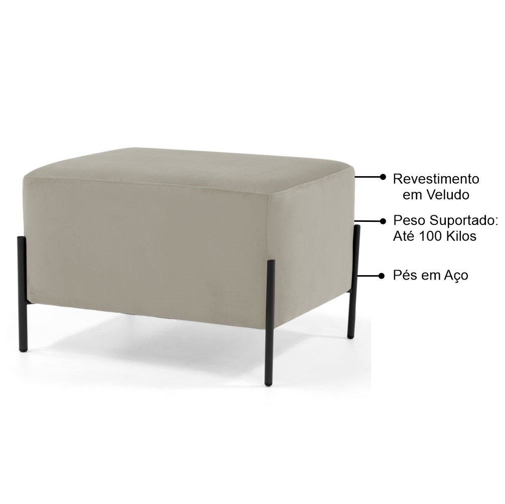 Kit 2 Puffs Decorativos 60cm Base Aço Status B-309 Veludo Bege - Domi